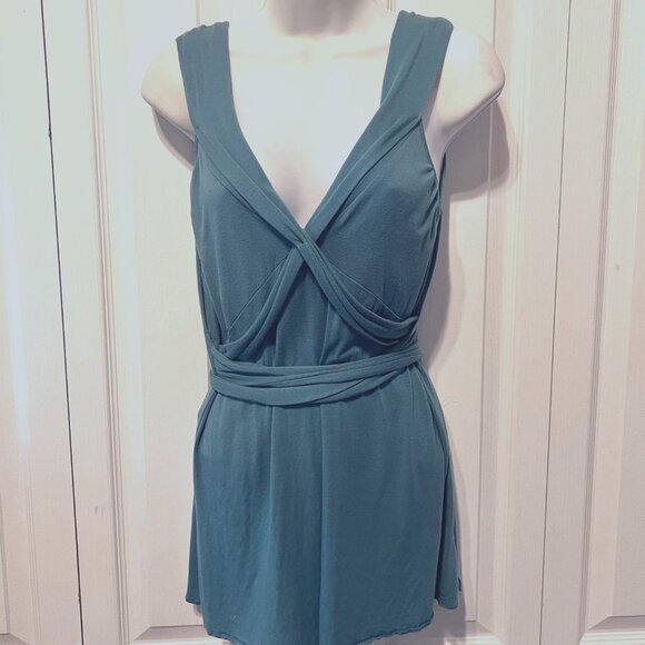Banana Republic Tops - Banana Republic Sleeveless Summer Tie Waist Top-Sz. Med-Teal/Stretch-V Neck-